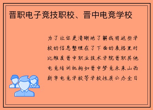 晋职电子竞技职校、晋中电竞学校